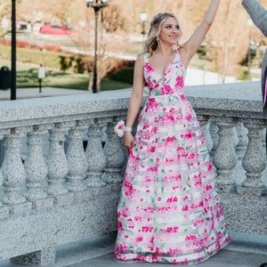 Beautiful pink floral stripe dance dress.